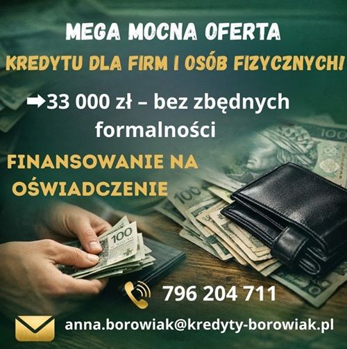 MEGA MOCNA OFERTA KREDYTU DLA FIRM I OSÓB FIZYCZNYCH NA OŚWIADCZENIE! Toruń - Zdjęcie 1
