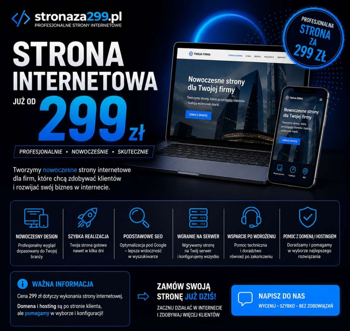 Strona WWW w 24h za 299 zł | Wystawiamy faktury cała Polska - Zdjęcie 1