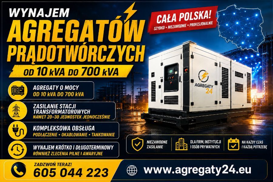 AGREGATY PRĄDOTWÓRCZE DO 700 kVA  - WYNAJEM - USŁUGI Cała Polska - Zdjęcie 1